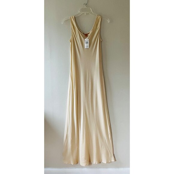 Silk Sz S Maxi Tank Silk Dress Sleeveless Scoop Neck Long Dress Beige - Picture 2 of 5